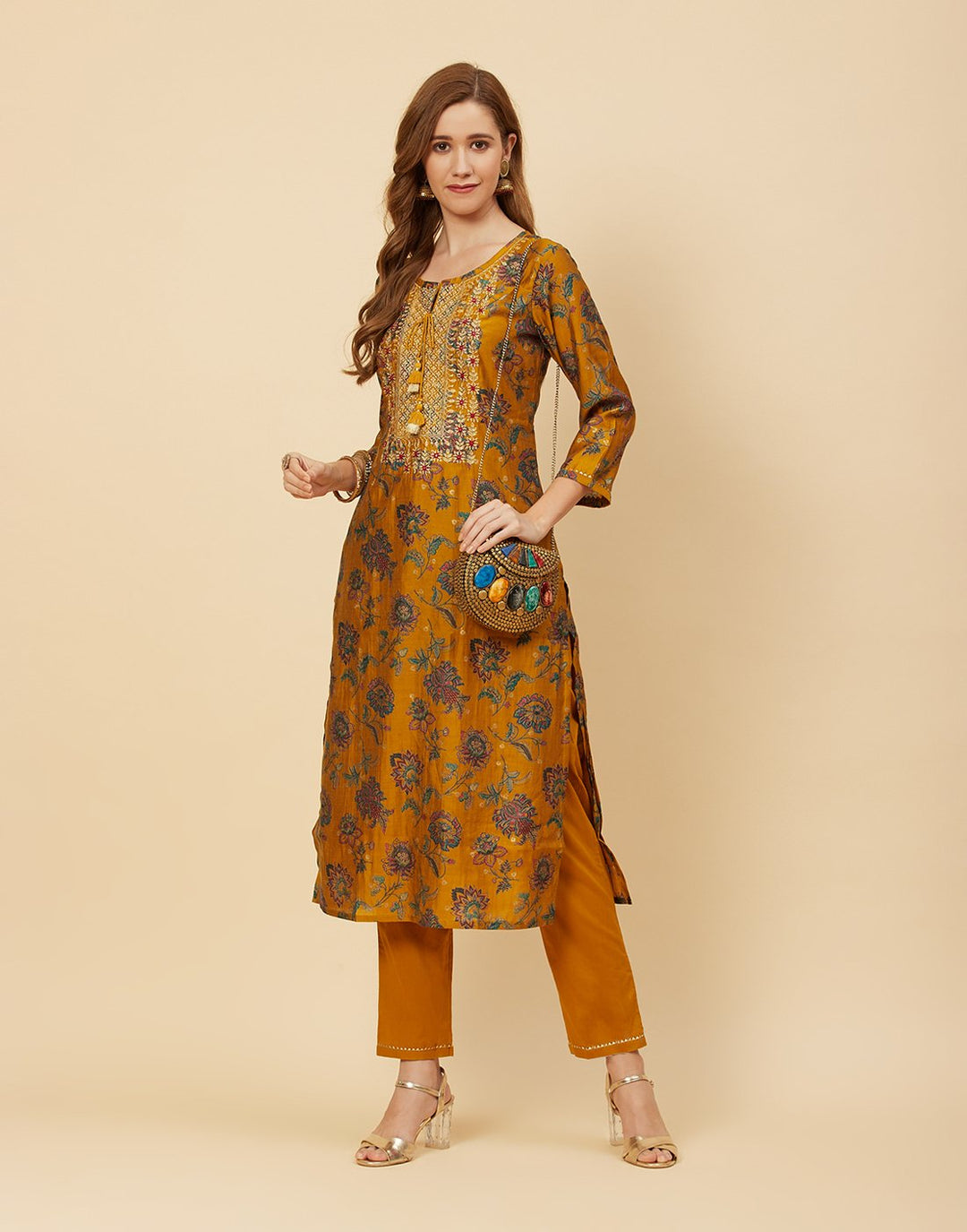 Printed Chanderi Kurti With Pant