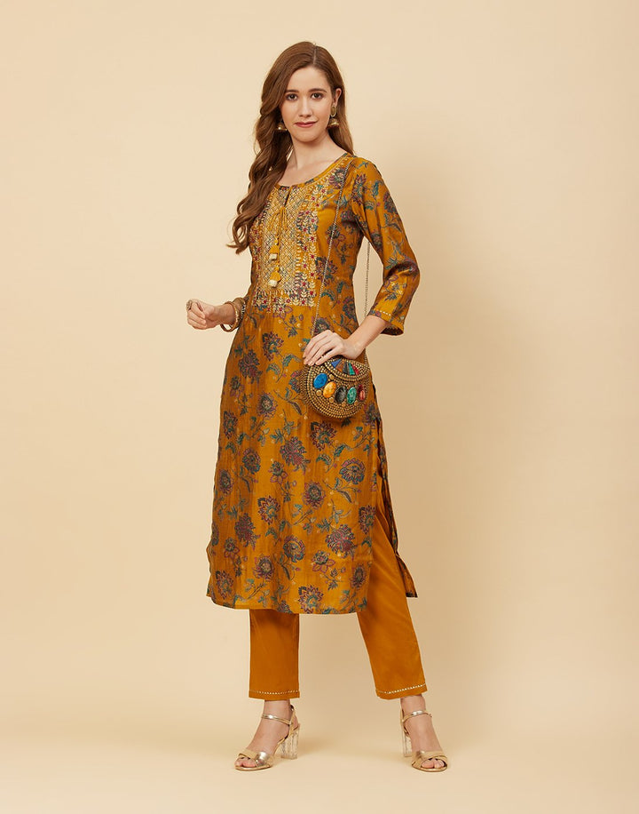 Printed Chanderi Kurti With Pant