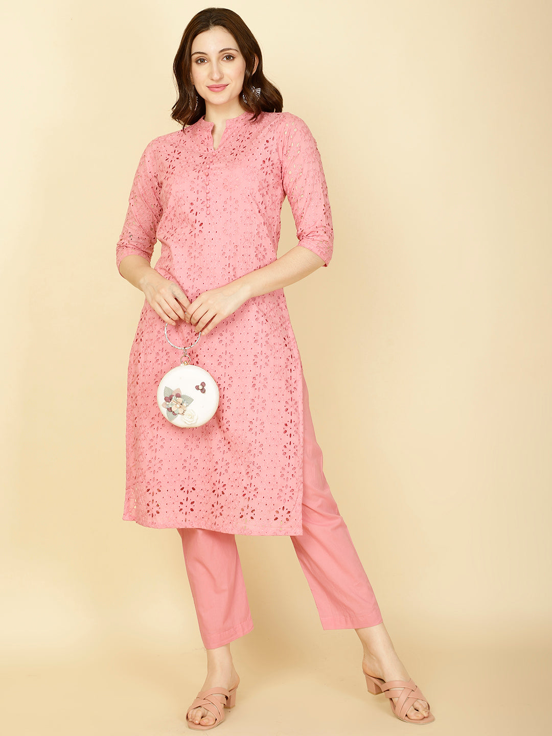 Schiffli Embroidery Cotton kurta With Pants