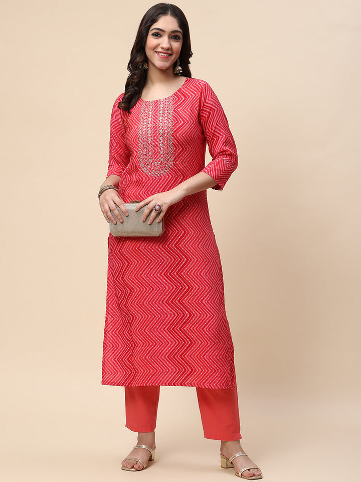 Printed &amp; Sequin Embroidered Muslin Kurta