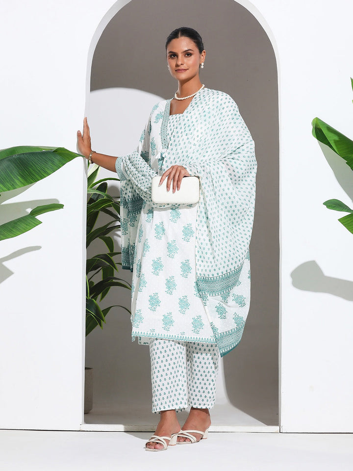 Printed Cotton Blend Kurta With Pant &amp; Dupatta
