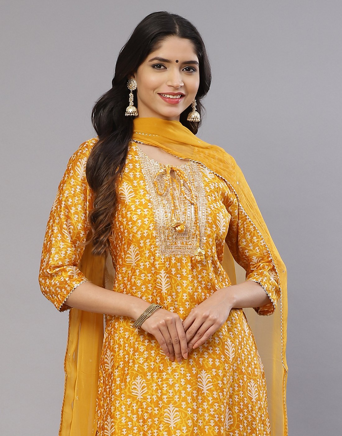 Hot pink and Mustard Cotton Chanderi Salwar Kameez