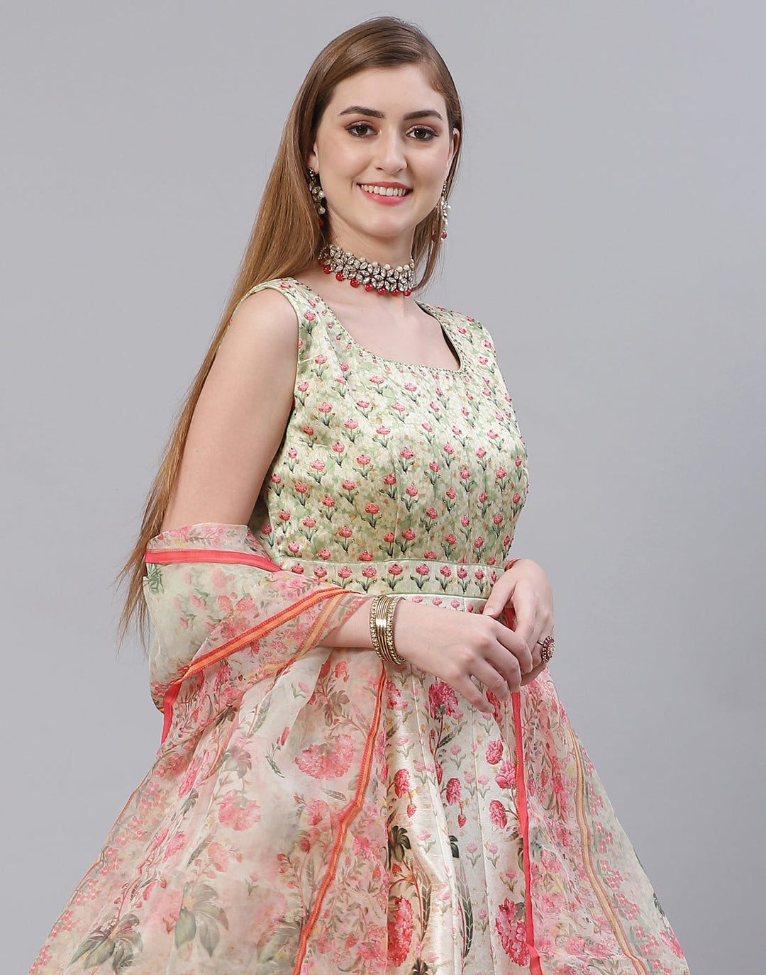 Pista Green Art Tussar Salwar Kameez Stitched Suit