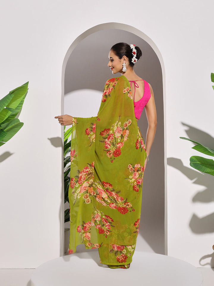 Floral Printed Georgette Saree