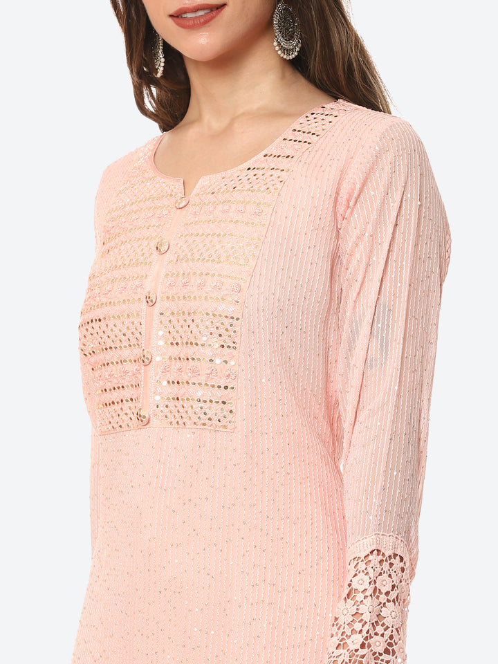 Resham Jaal Georgette Kurta With Pant &amp; Dupatta
