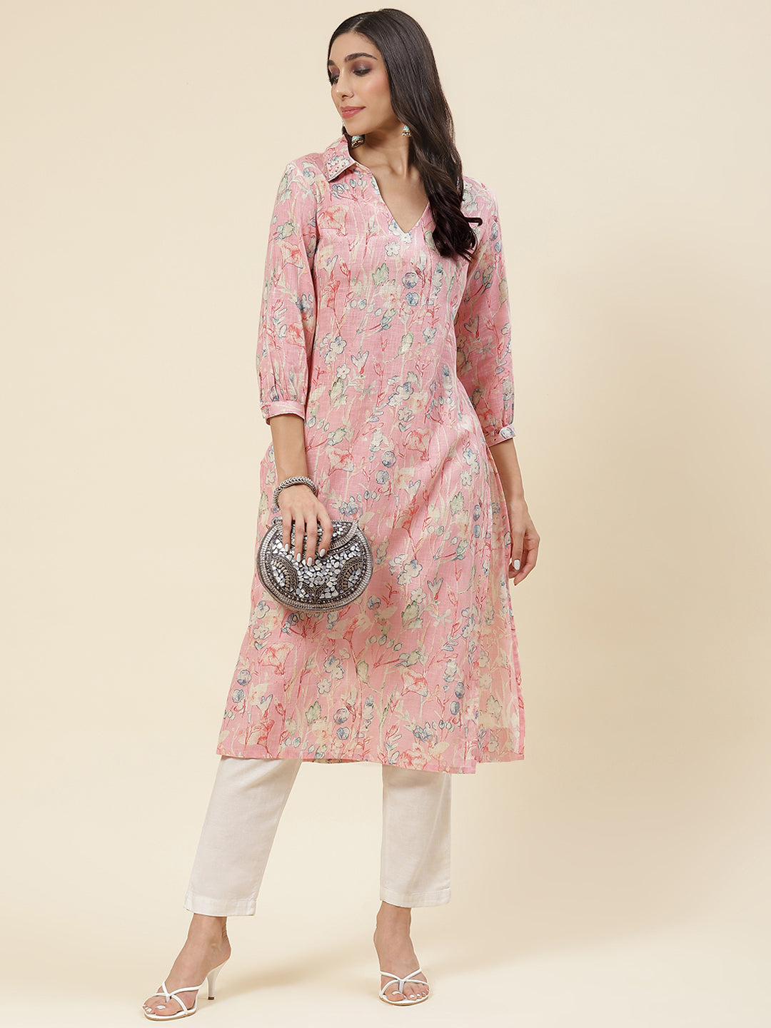 Floral Printed Muslin Kurta