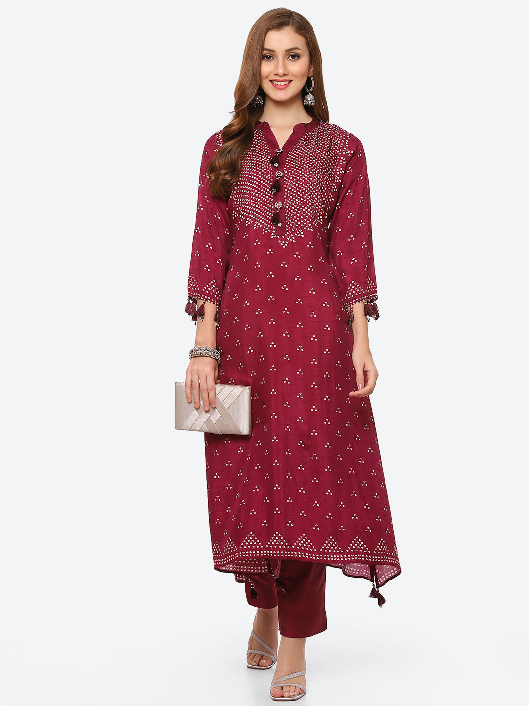 Bandhani Printed Banarasi A-Line Kurta With Pant
