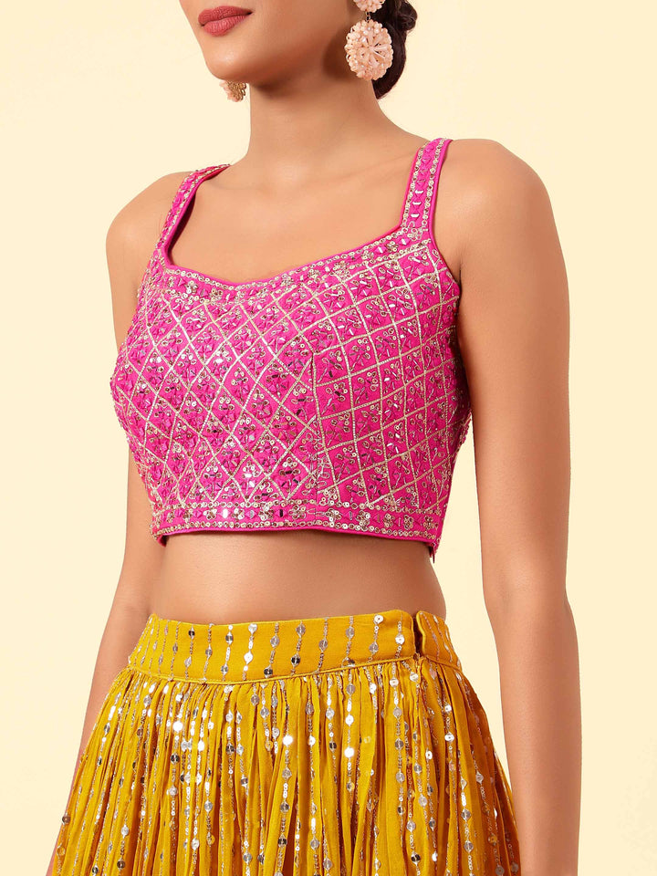 Sequin Embroidered Georgette Choli With Lehenga &amp; Dupatta
