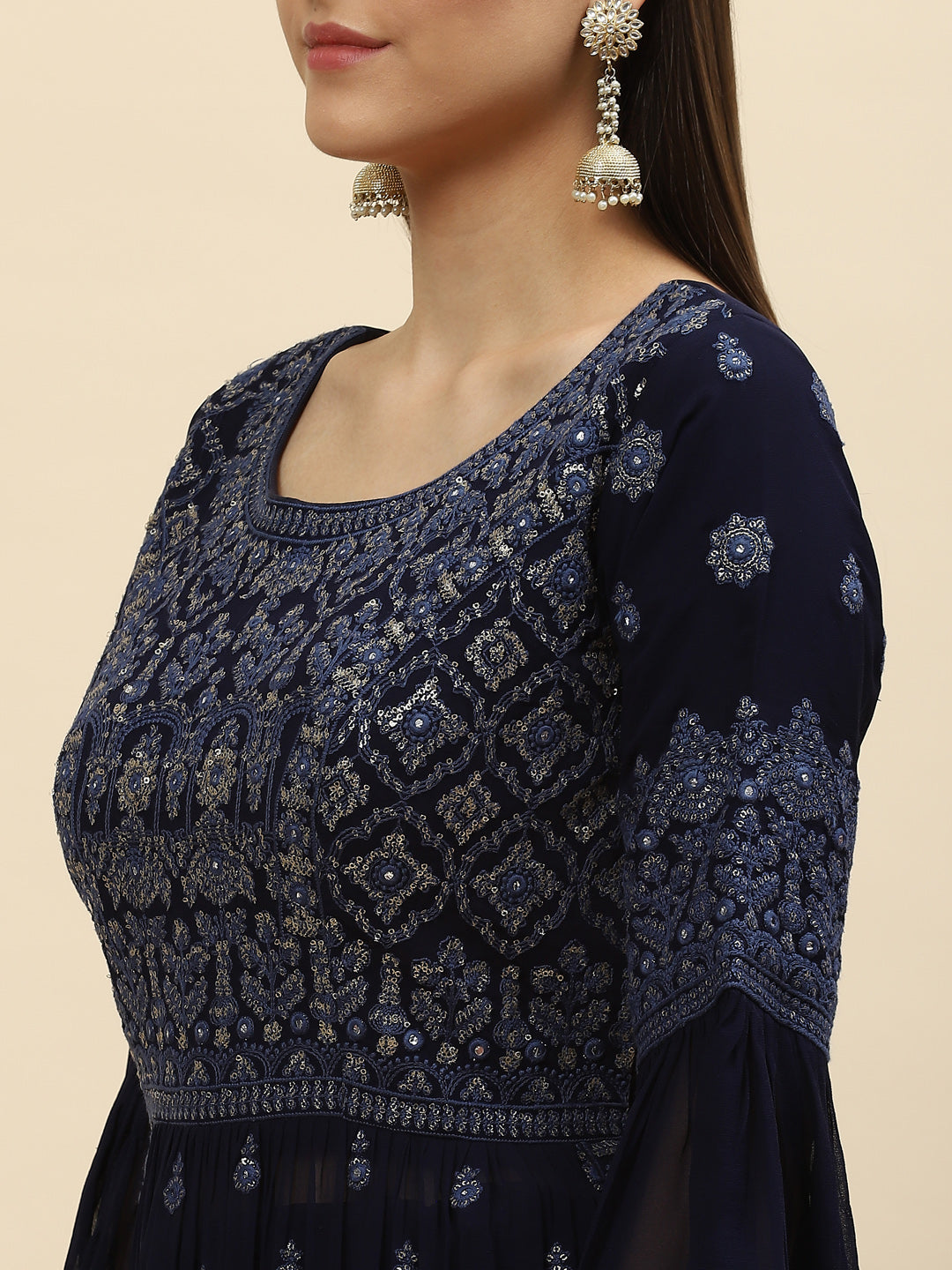 Resham Sequin Embroidered Georgette Kurta With Palazzo &amp; Dupatta