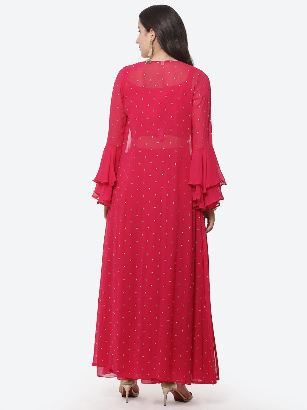 Embroidered Georgette Top With Pleated Palazzo & Jacket