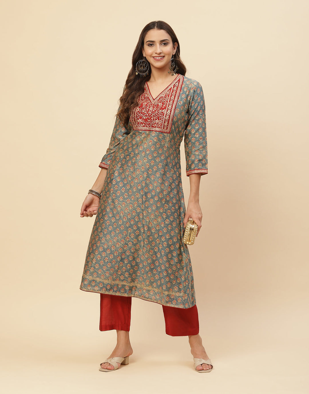 Printed Cotton Anarkali Kurti With Pant