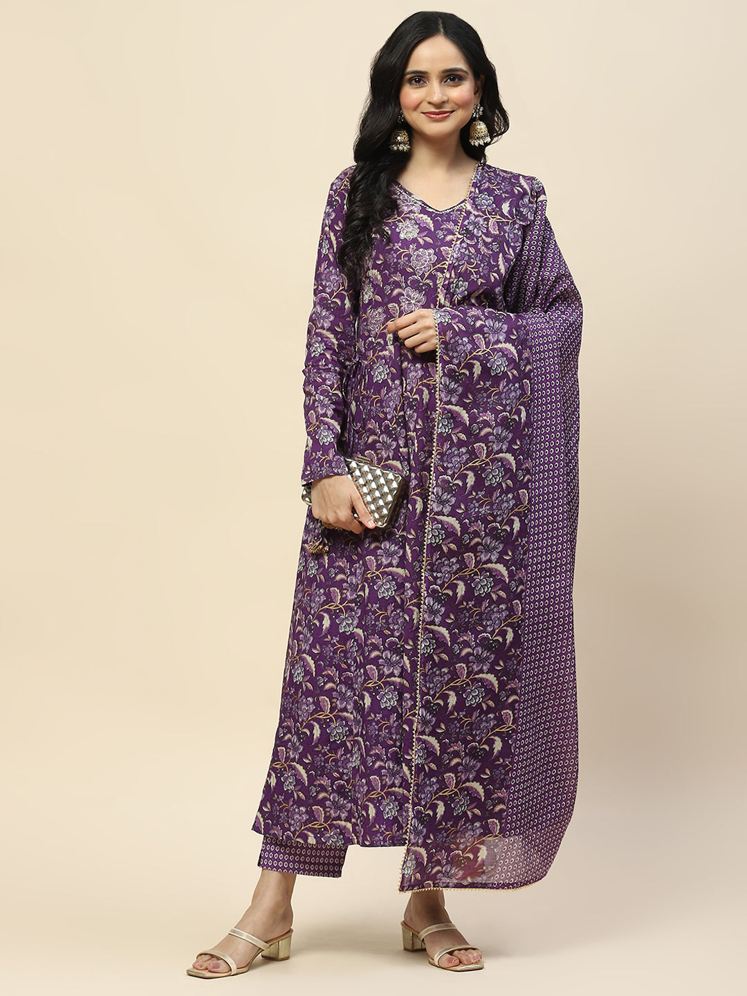 Neck Embroidery Cotton Kurta With Pants &amp; Dupatta