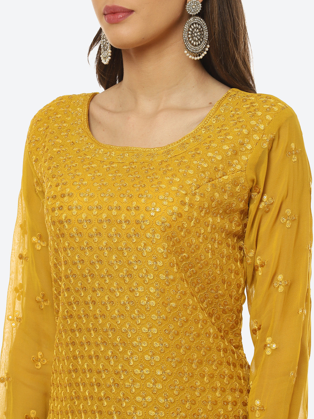 Resham Sequin Booti Georgette kurti With Garara &amp; Dupatta