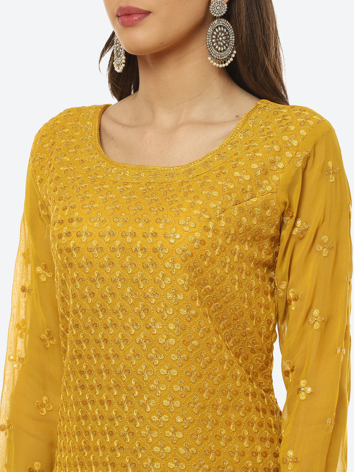 Resham Sequin Booti Georgette kurti With Garara &amp; Dupatta