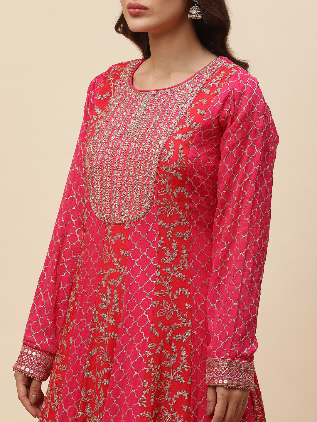 Zari Jaal Embroidered Crepe Kurta With Churidar & Dupatta