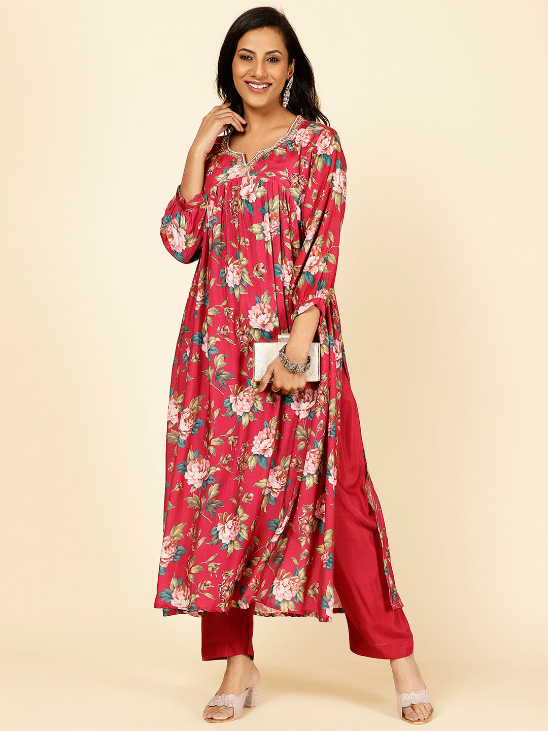 Floral Printed Muslin Kurta With Pants