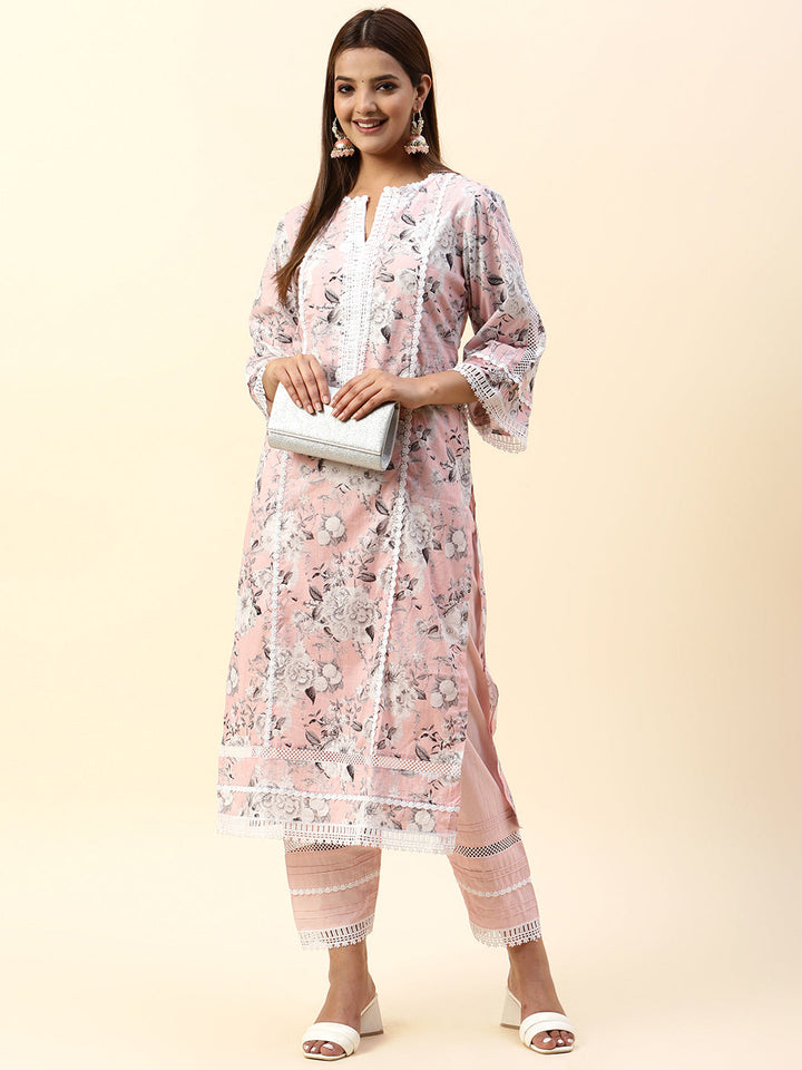 Floral Printed Cotton Kurta With Pants