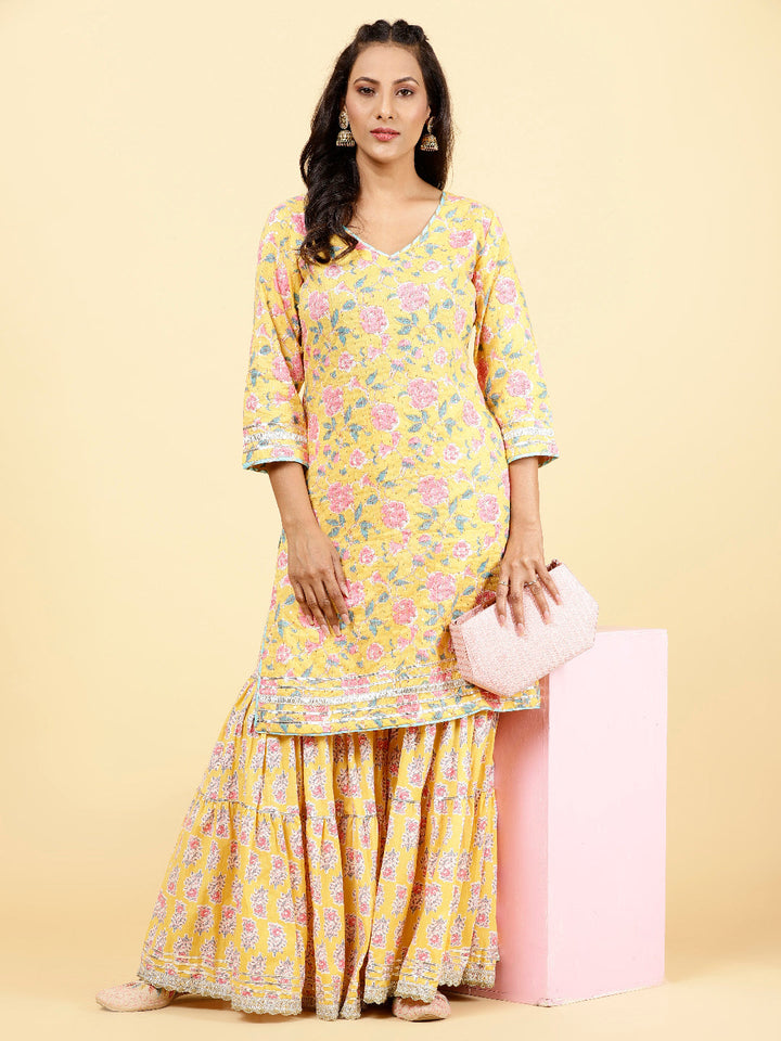 Printed Cotton Kurta With Garara