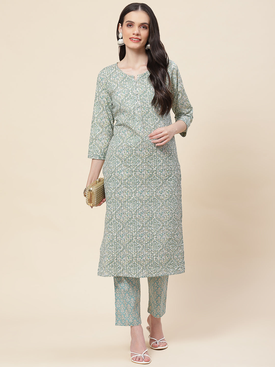 Printed Cotton Kurta With Pants