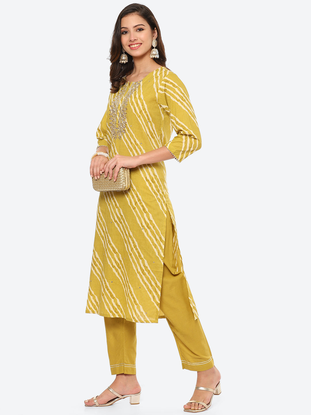 Neck Embroidered Patti Cotton Kurta With Pant