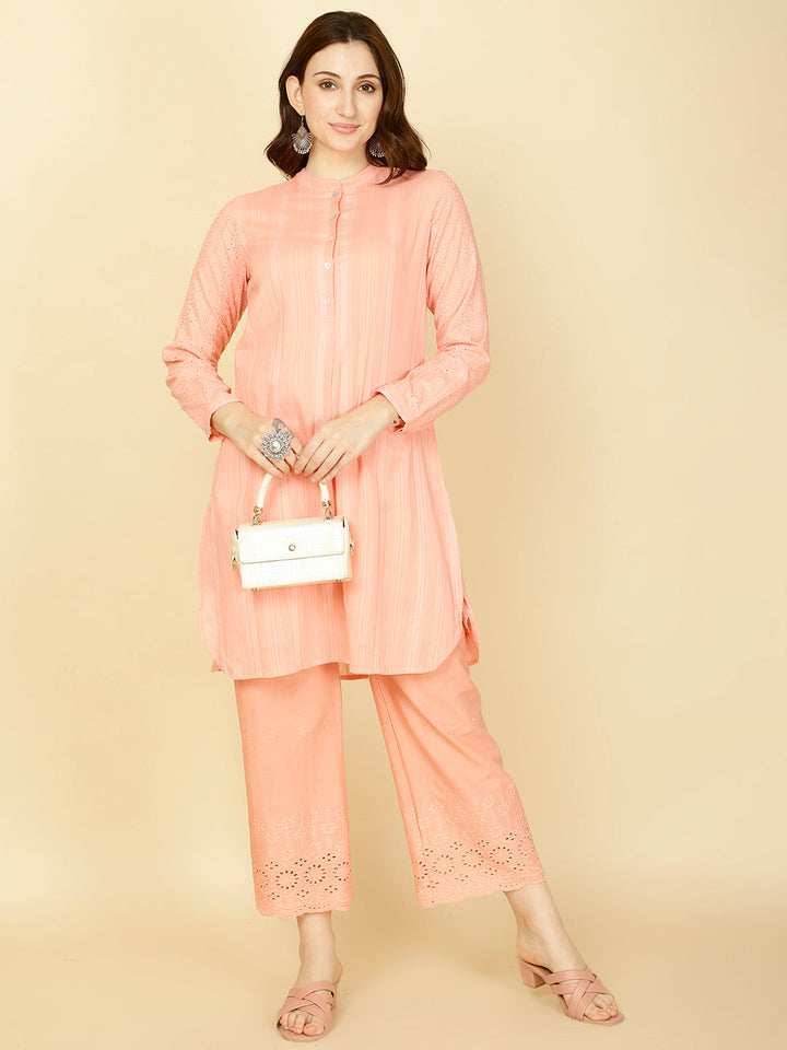 Plain Woven Cotton Kurta With Pants