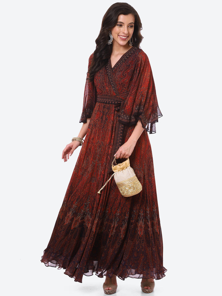 Digital Printed Georgette A-Line Gown Dress