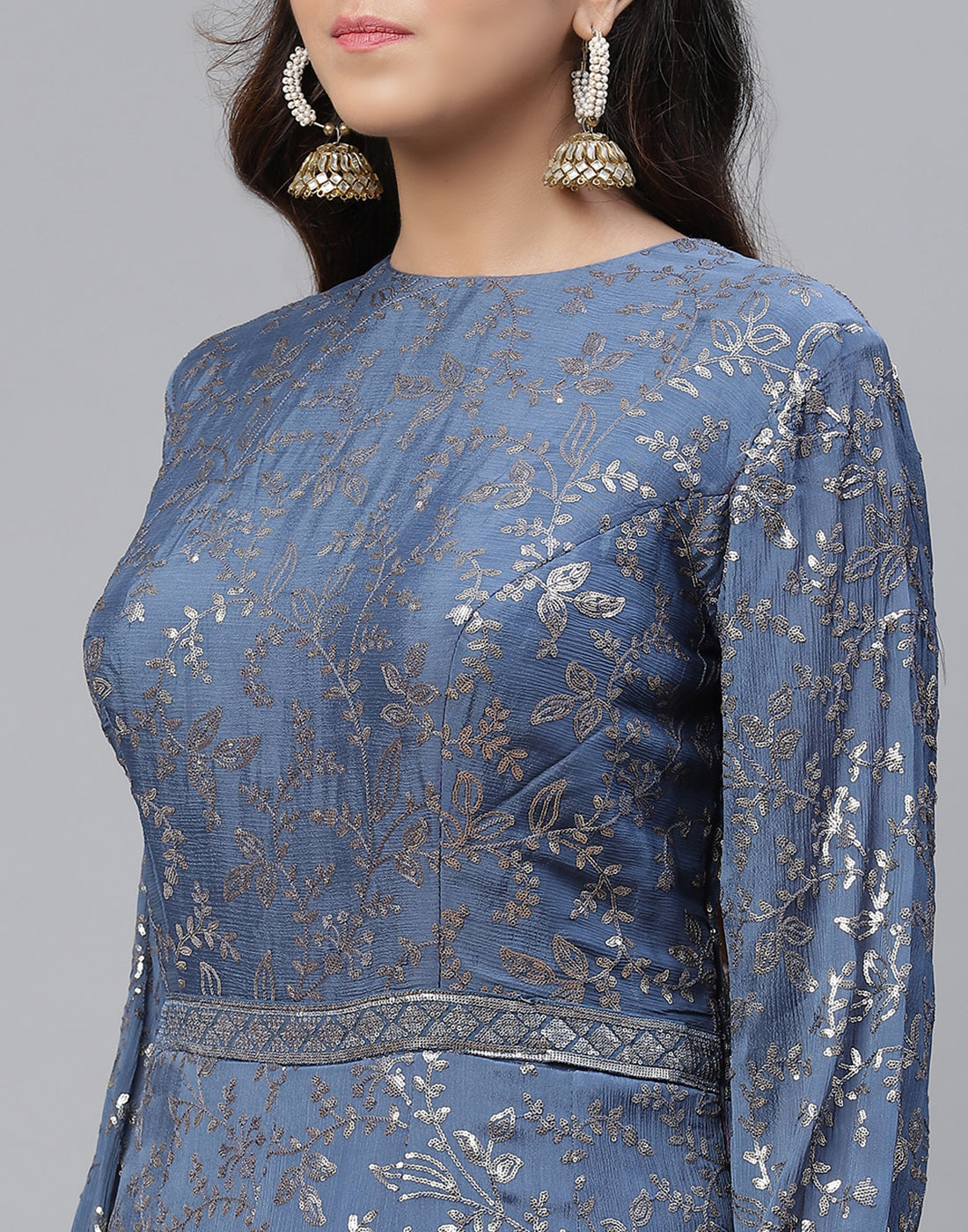 Embroidered Art Crepe Anarkali Salwar Kameez Stitched Suit With Georgette Dupatta