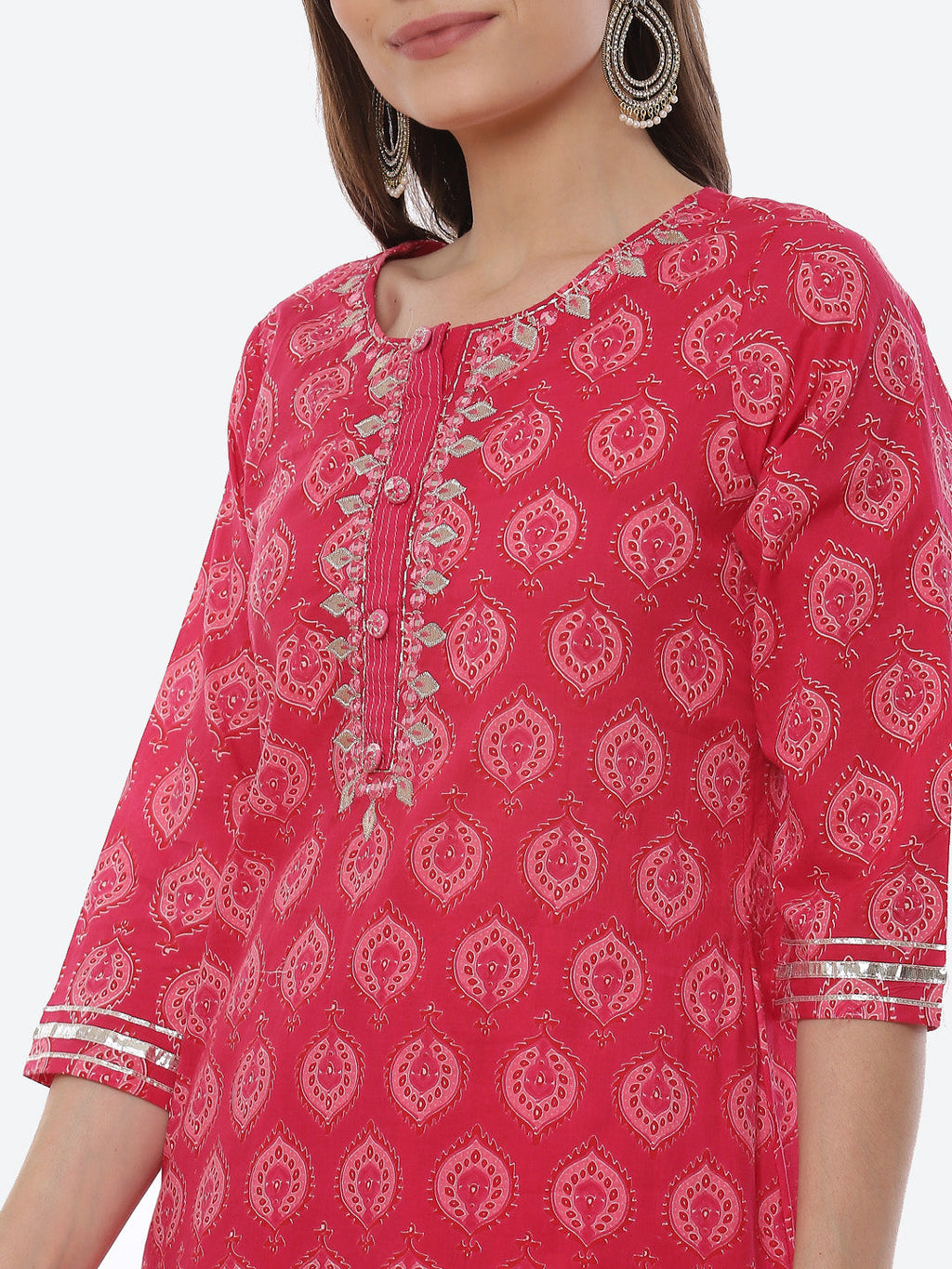 Printed Cotton Kurta With Garara & Chiffon Dupatta