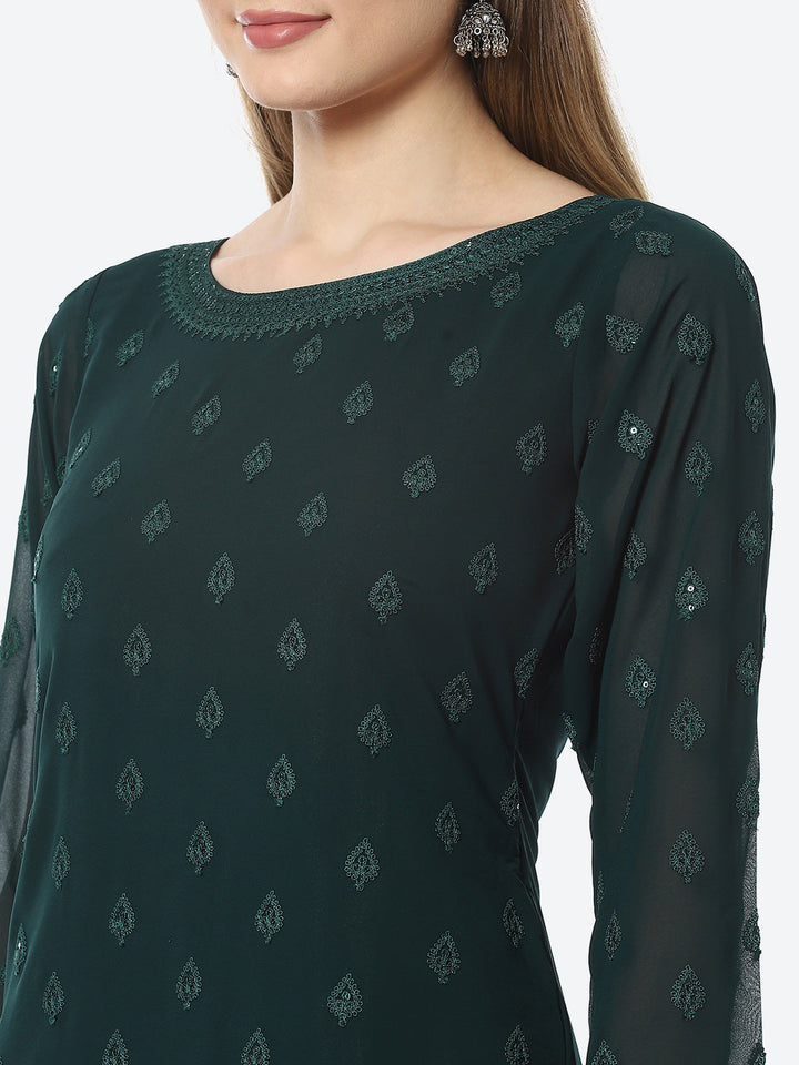 Resham Booti Georgette Kurta With Garara &amp; Georgette Dupatta