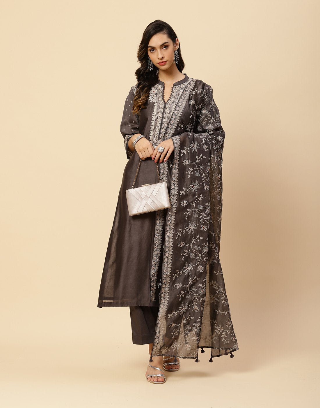 Embroidered Cotton Chanderi Salwar Kameez Stitched Suit With Chanderi Dupatta