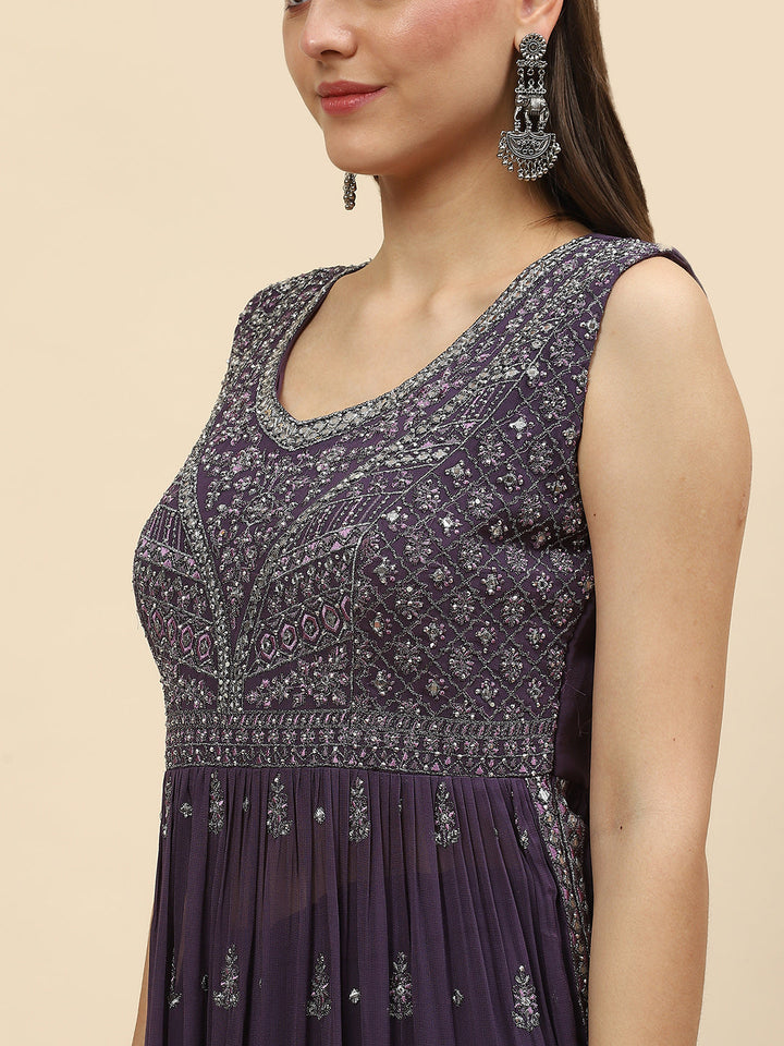 Resham Mirror Booti Georgette Kurta With Palazzo &amp; Dupatta