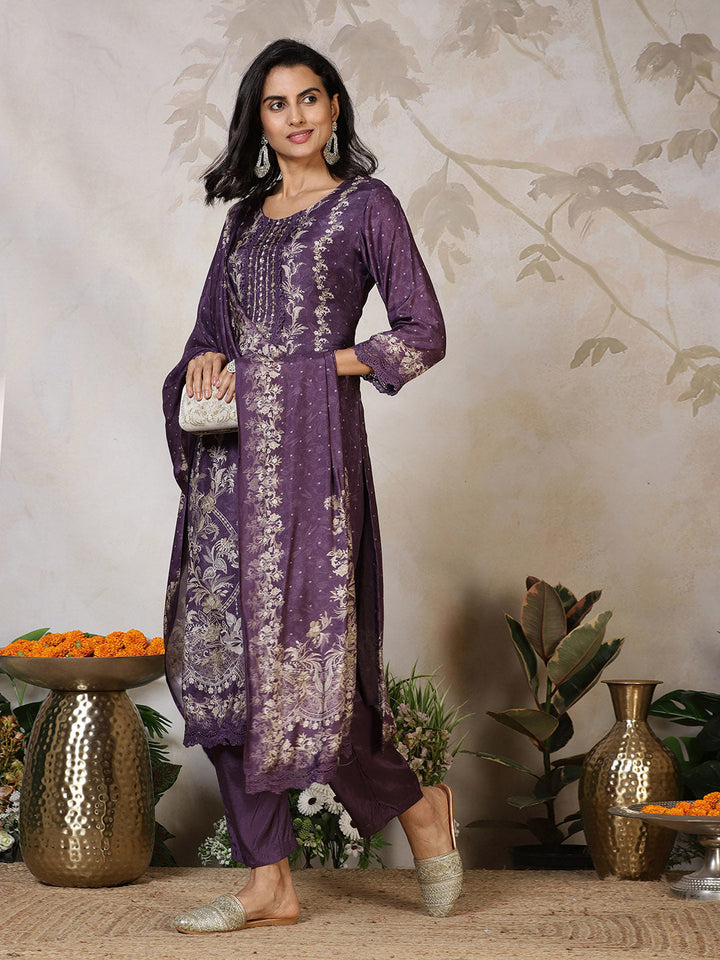 Embroidered Muslin Kurta With Pants &amp; Dupatta