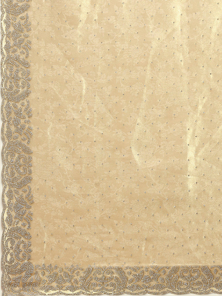 Stone Embellished Tissue Gold Saree