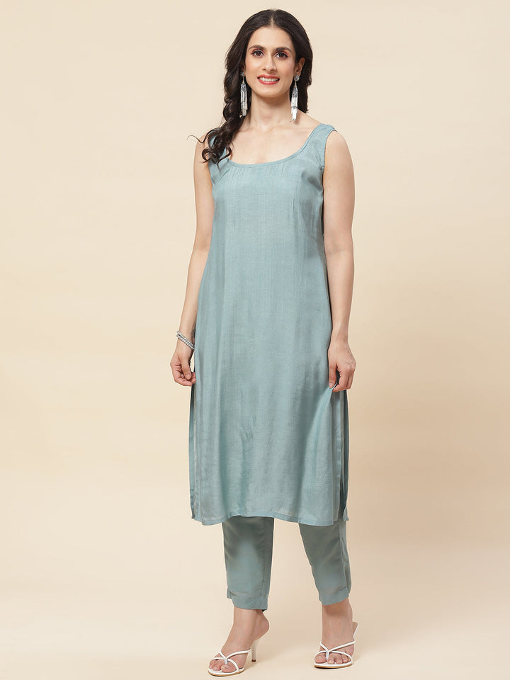 Sequin Embroidered Georgette Kurta With Pants