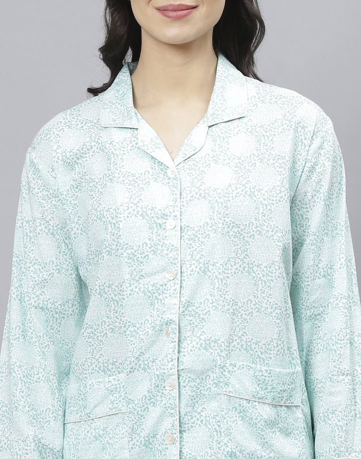 Sea Green Cotton Printed Comfort Wear