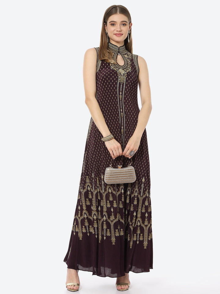 Digital Printed Crepe A-Line Gown Dress