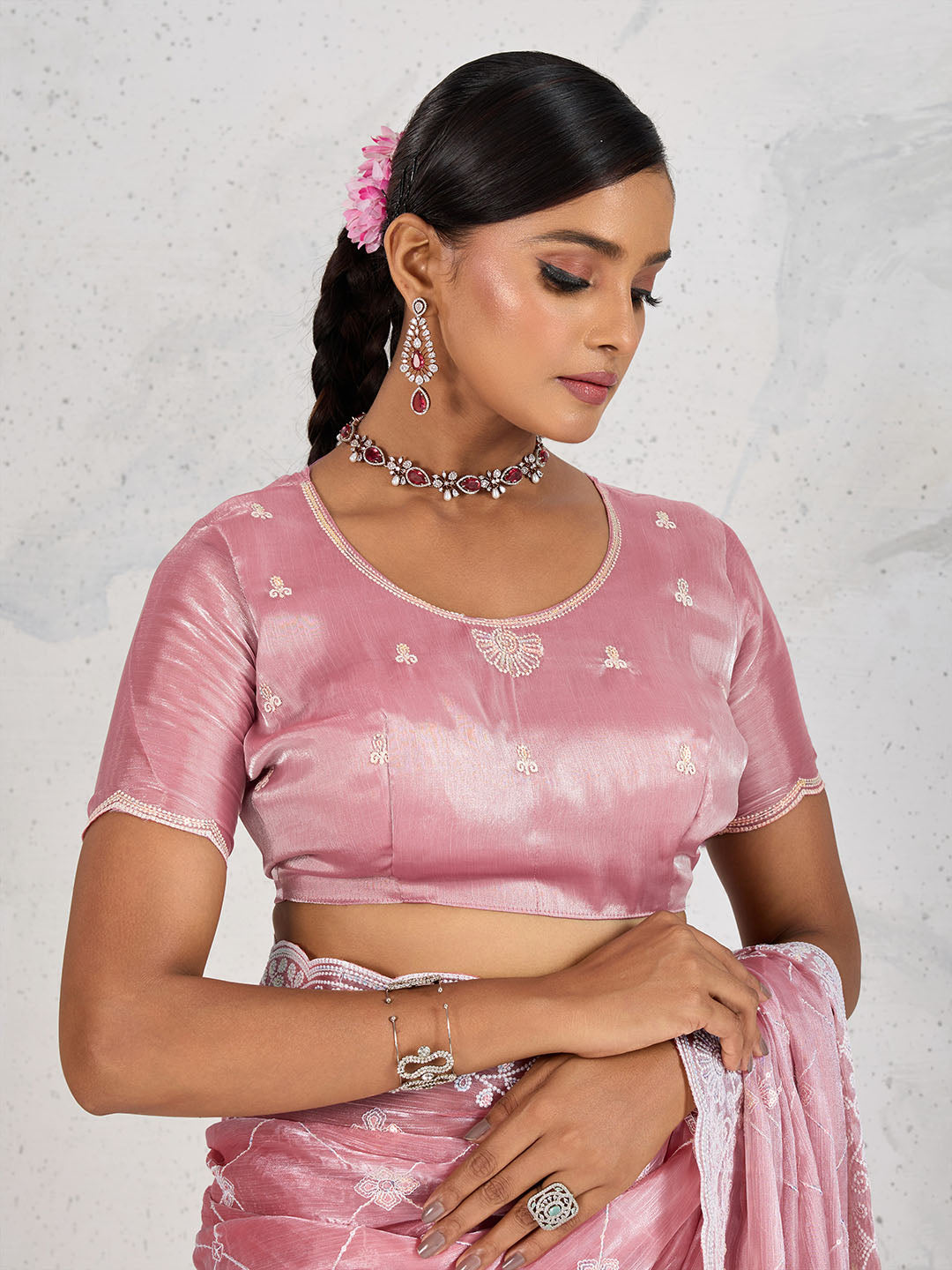 Sequin Embroidered Organza Saree