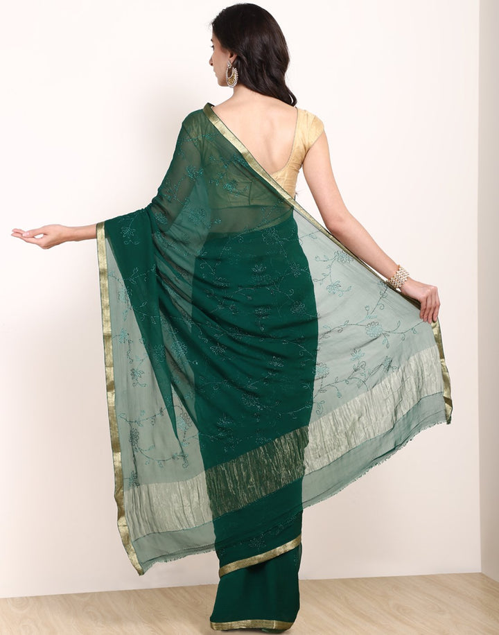MBZ Meena Bazaar-Yellow Chiffon Saree