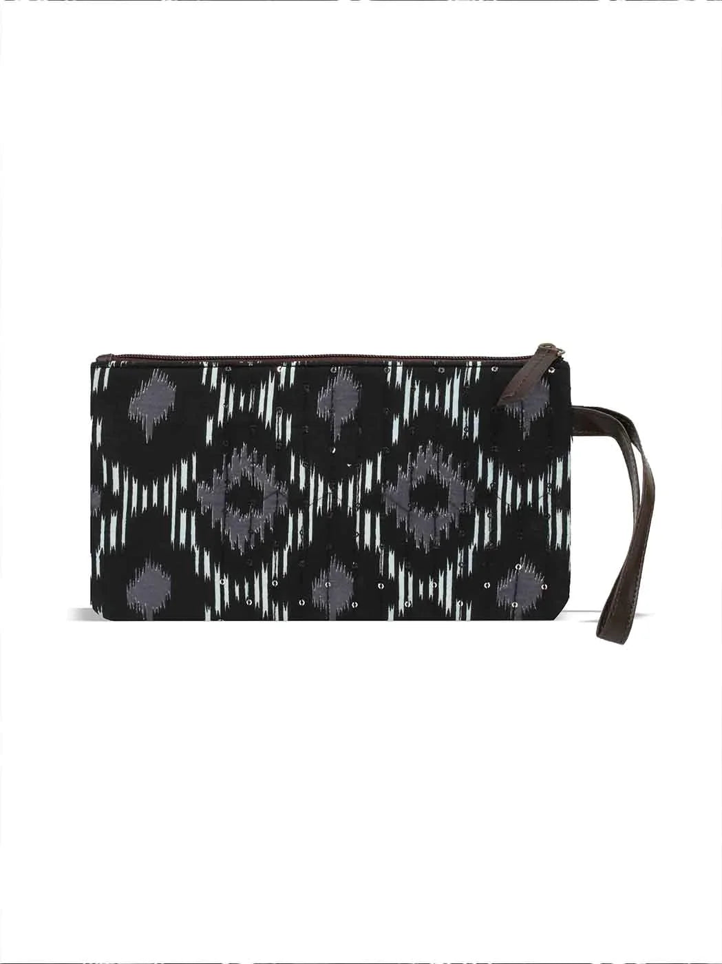 Black Printed Cotton Handbag With Pouch