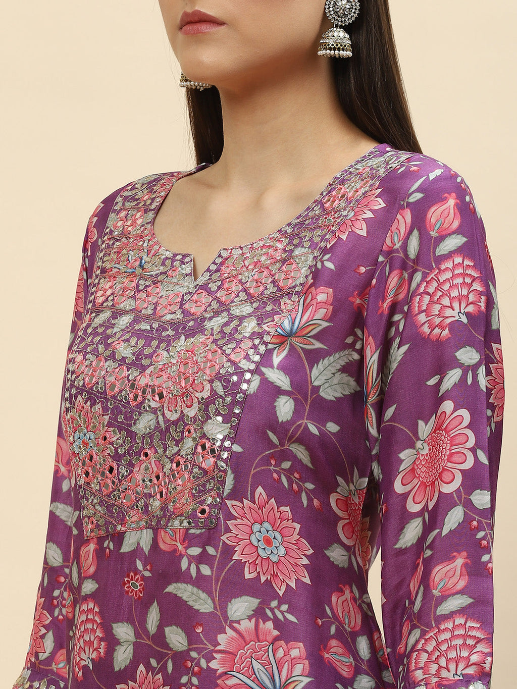 Floral Digital Printed Chanderi Kurta With Garara & Dupatta