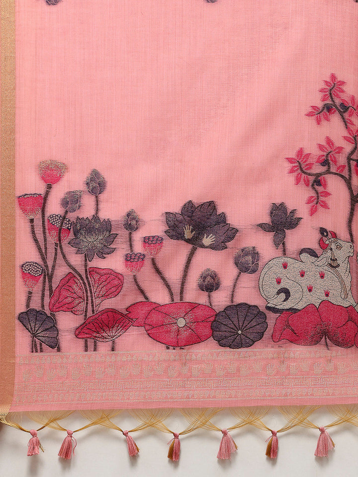 Woven Border Booti Art Silk Saree