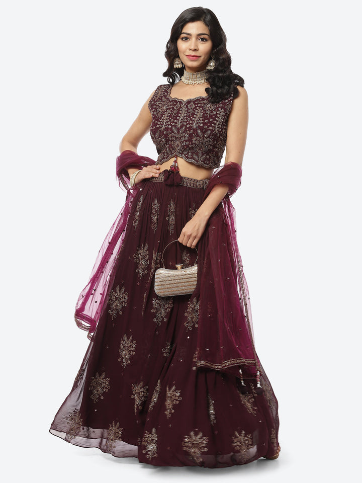 Georgette Lehenga Paired With Matching Crop Top
