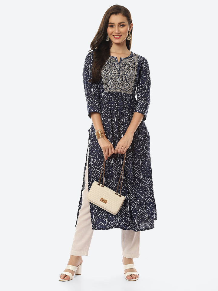 Resham Mirror Printed Cotton Kurta