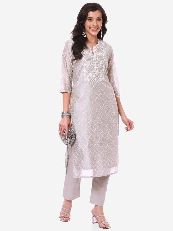 Sequence Work Printed Chanderi Kurta With Pant