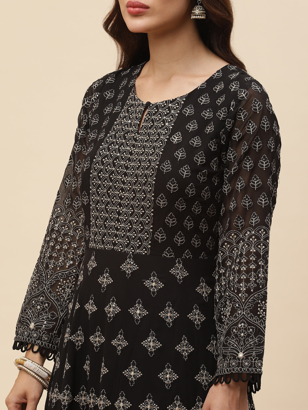 Resham Jaal Georgette Kurta With Churidar &amp; Dupatta