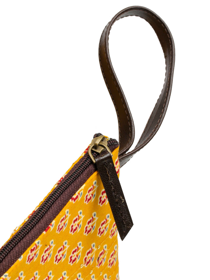 Mustard &amp; Maroon Printed Cotton Handbag With Pouch