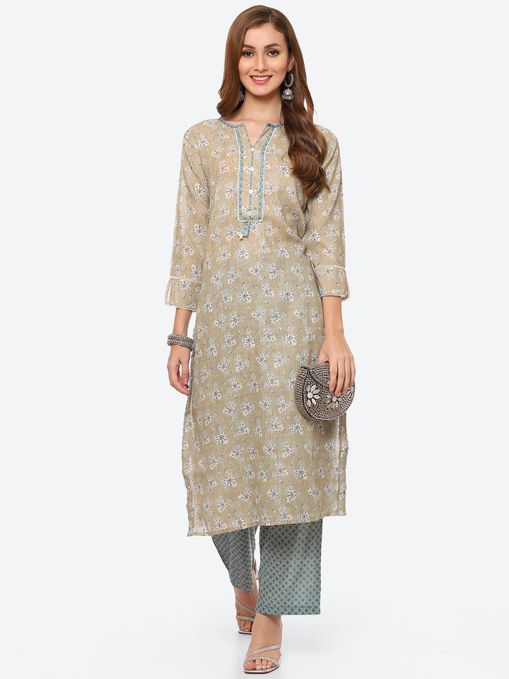 Floral Printed Cotton Kurta With Pant