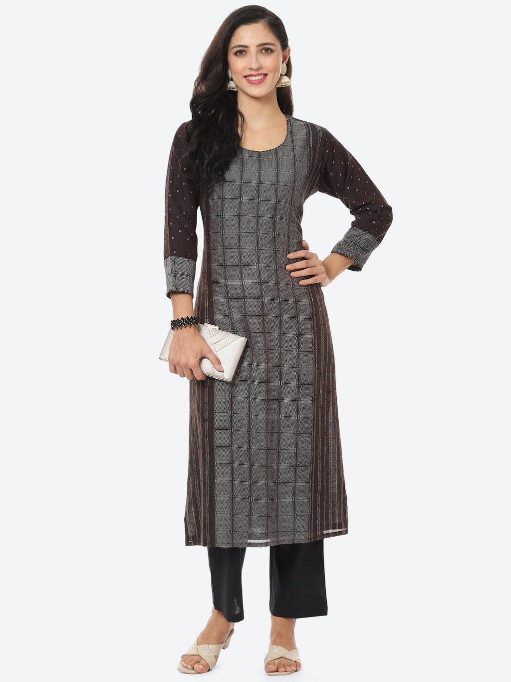 Checked Printed Chanderi Kurta With Pant