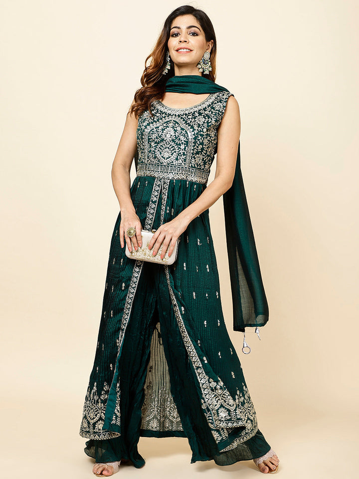 Zari Embroidered Handloom Kurta With Palazzo &amp; Dupatta