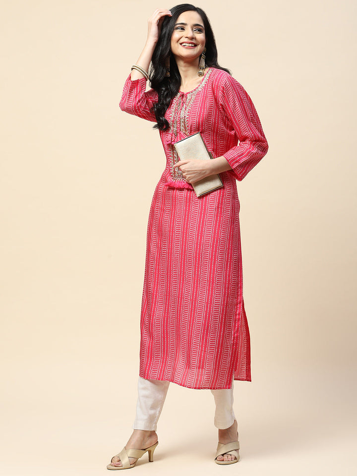 Printed With Yoke Embroidered Muslin Kurta